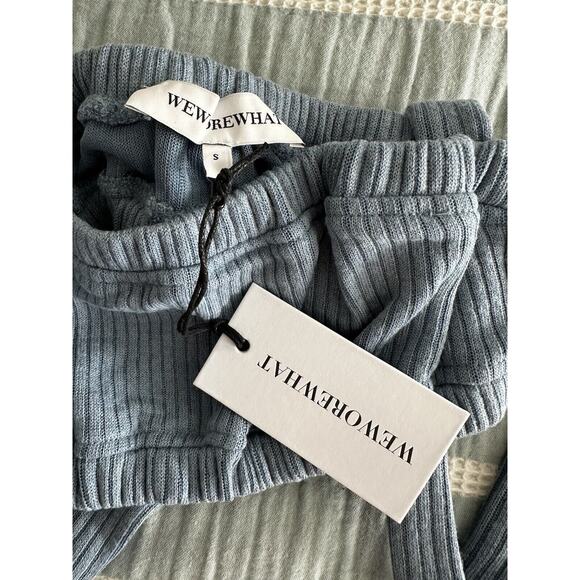 New WeWoreWhat Tie Halter Bra Top Wide Rib Storm Blue Summertime Size Small - Picture 3 of 4